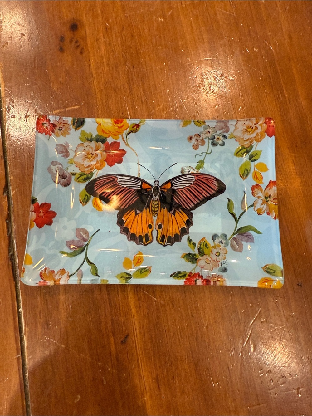 Butterfly Floral Trinket Tray in Sky Blue